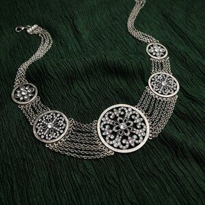 Swarovski Touchstone Crystal Angelique Medallion Silver Chain Collar Necklace